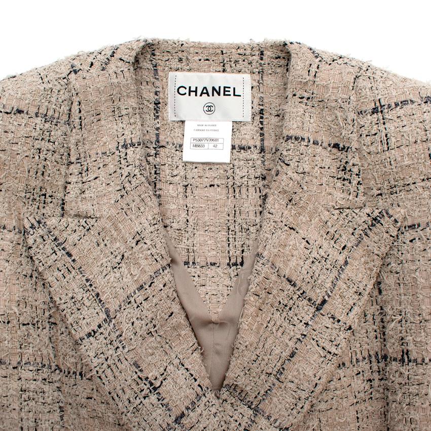 Chanel Checkered Cotton Tweed Double Breasted Collarless Jacket - Size US 10 3