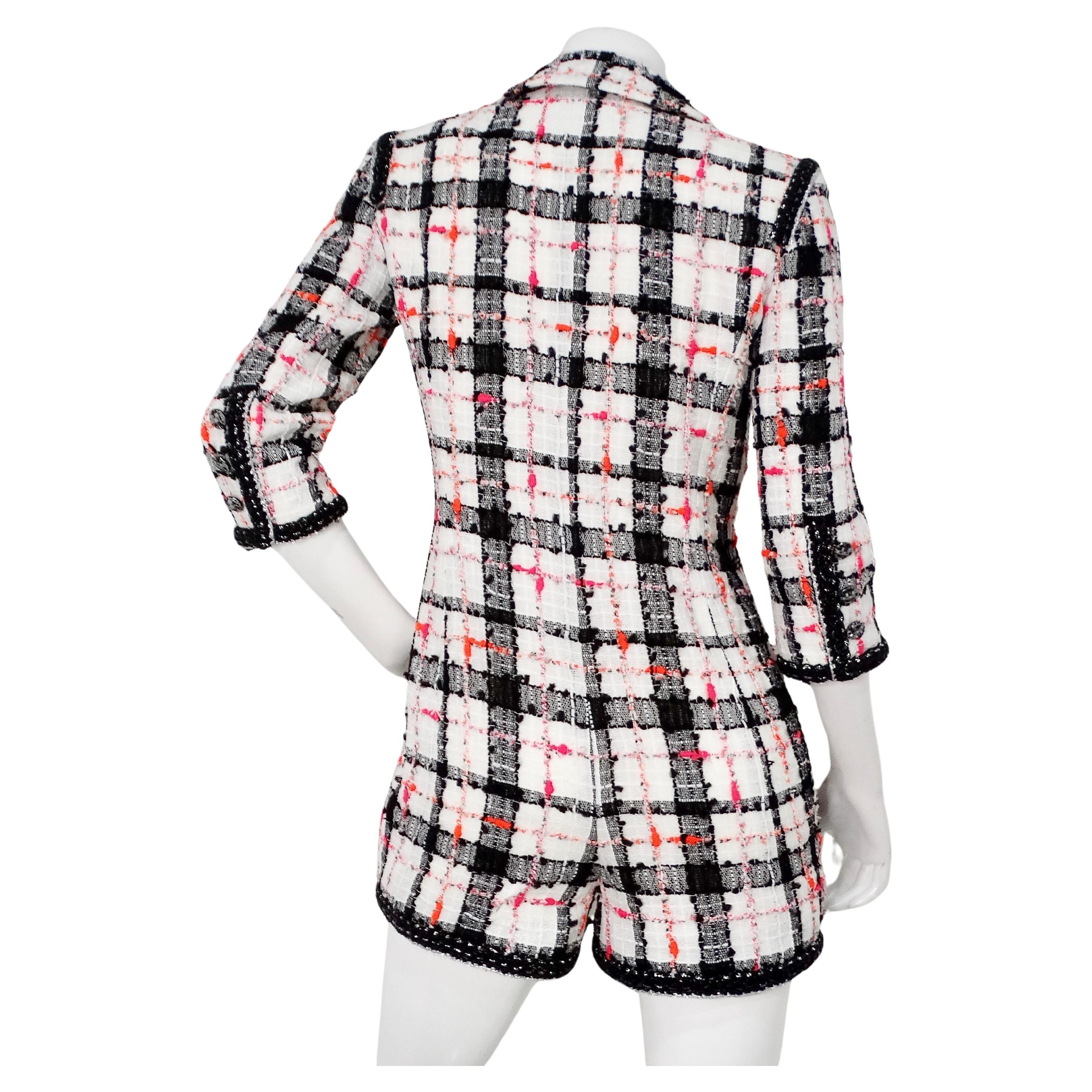 Grigio Chanel Giacca doppiopetto a scacchi in bouclè di tweed Tumpsuit 2020 in vendita