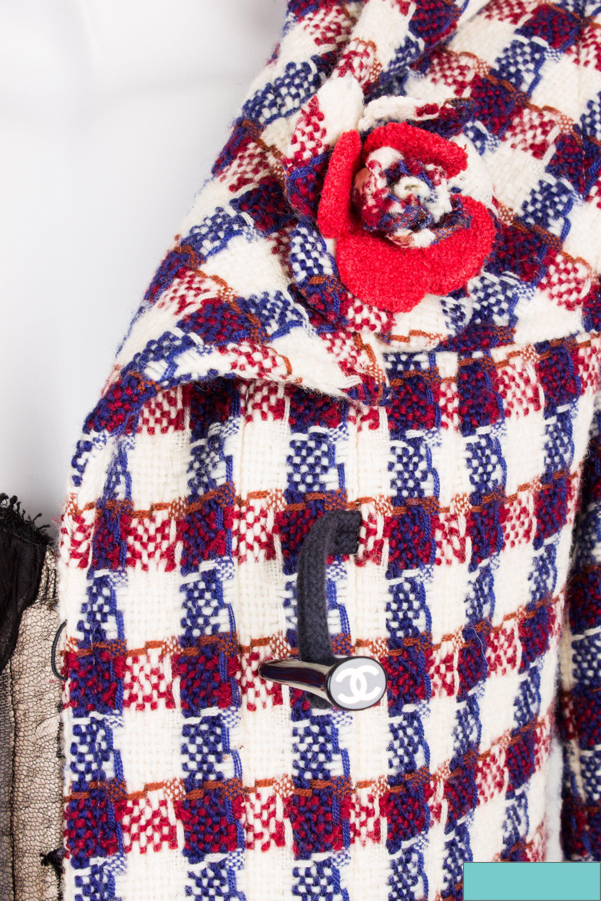 Gray Chanel Checkered Jacket - red/white/blue