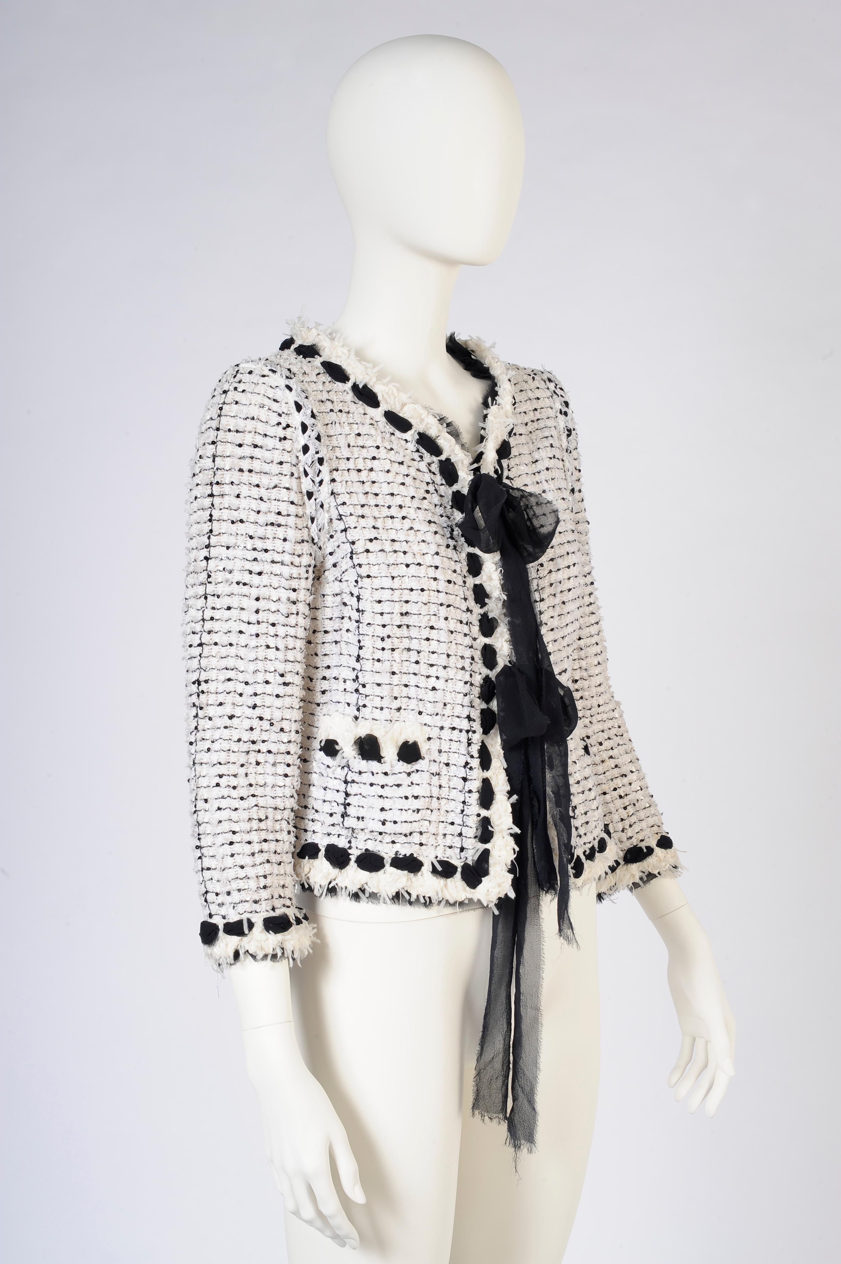 Gray Chanel Chenille & Sequins Fringe Jacket
