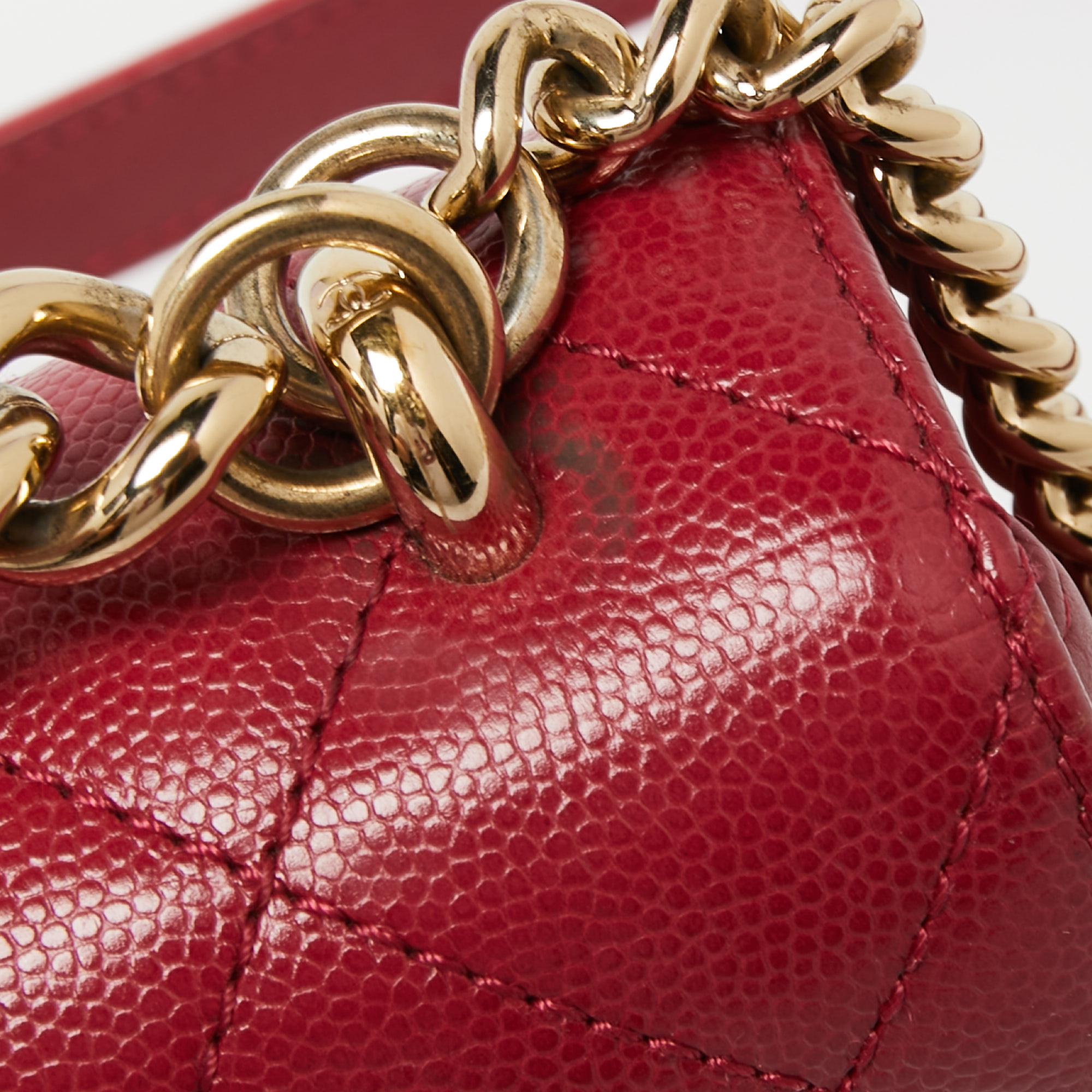 Chanel Cherry Red Caviar Quilted Leather Small Studded Flap Bag 5
