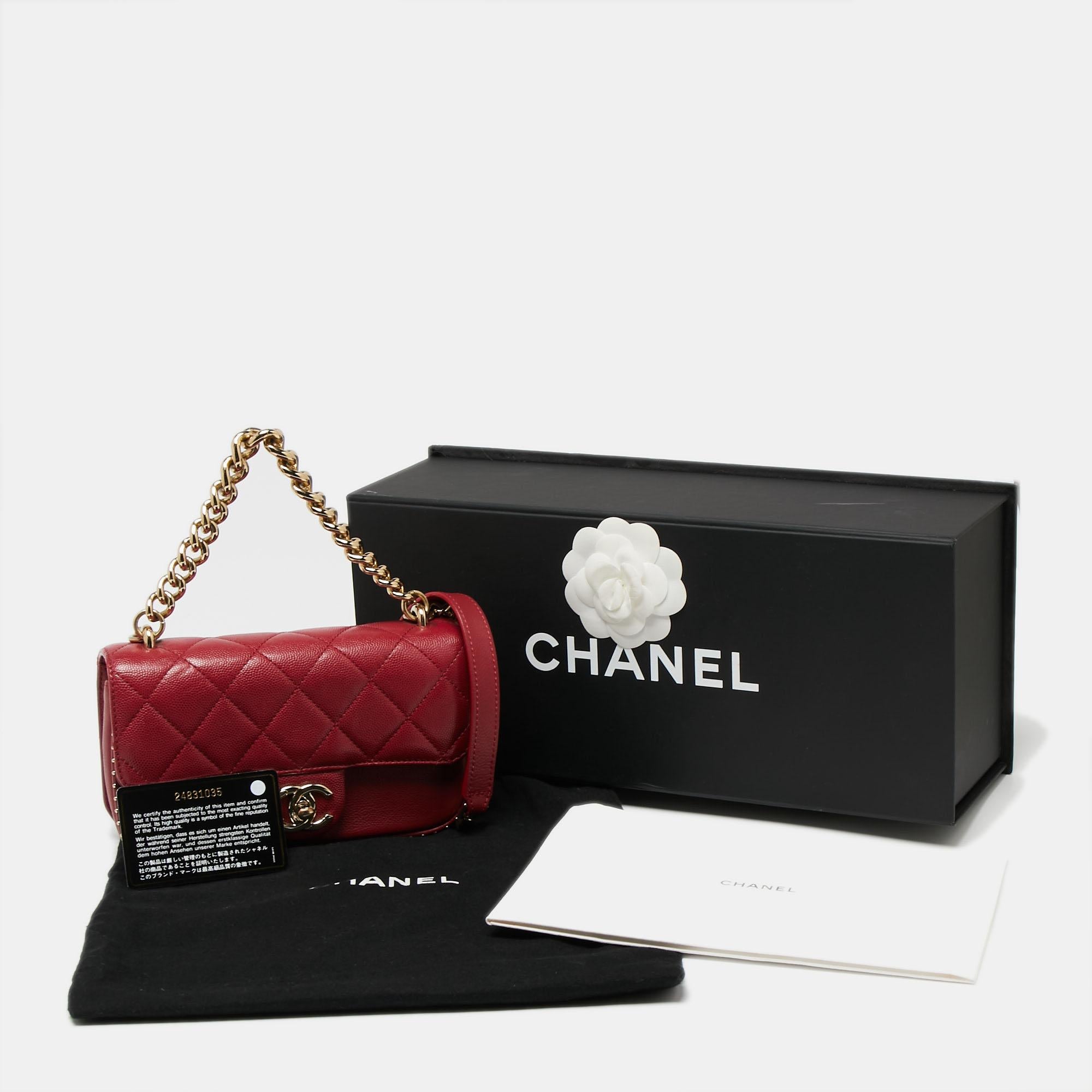 Chanel Cherry Red Caviar Quilted Leather Small Studded Flap Bag 8