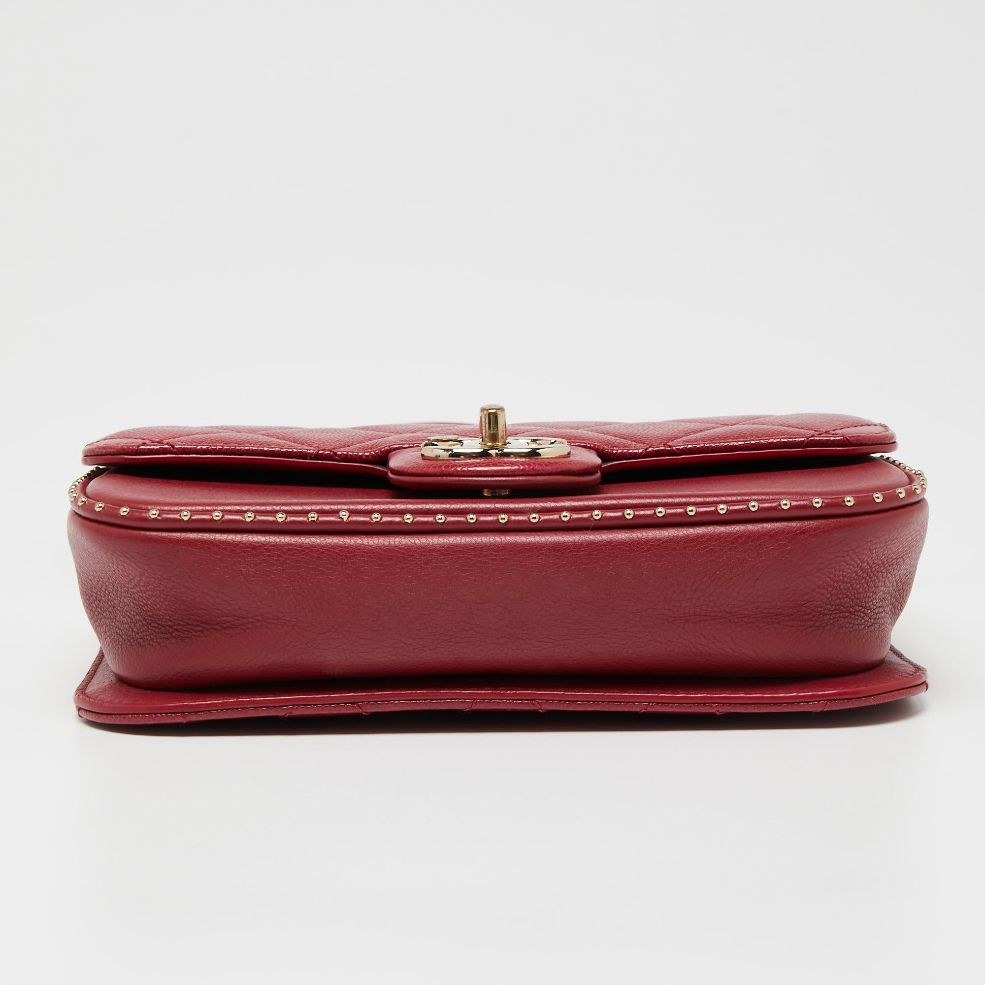Chanel Cherry Red Caviar Quilted Leather Small Studded Flap Bag In Good Condition In Dubai, Al Qouz 2