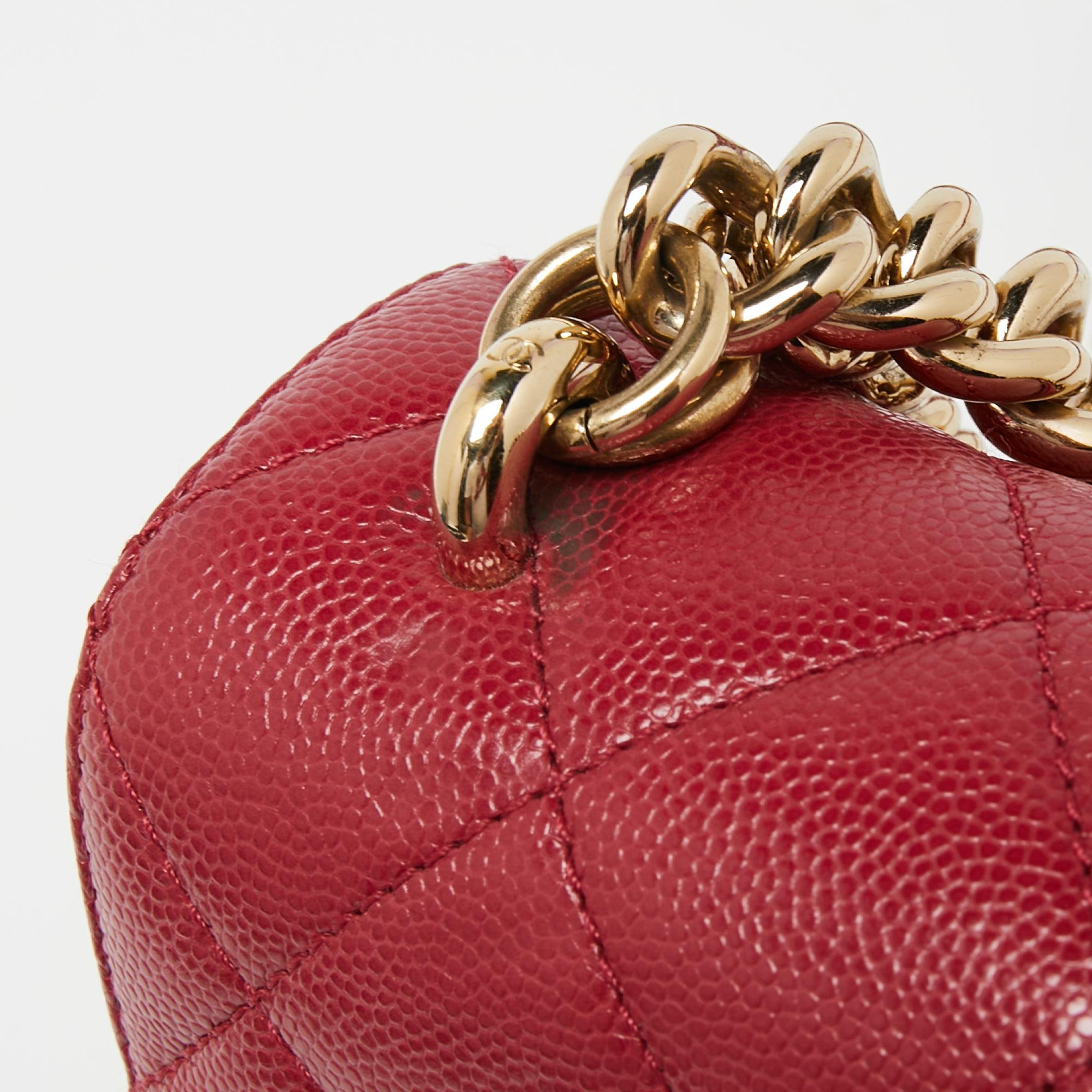 Chanel Cherry Red Caviar Quilted Leather Small Studded Flap Bag 3