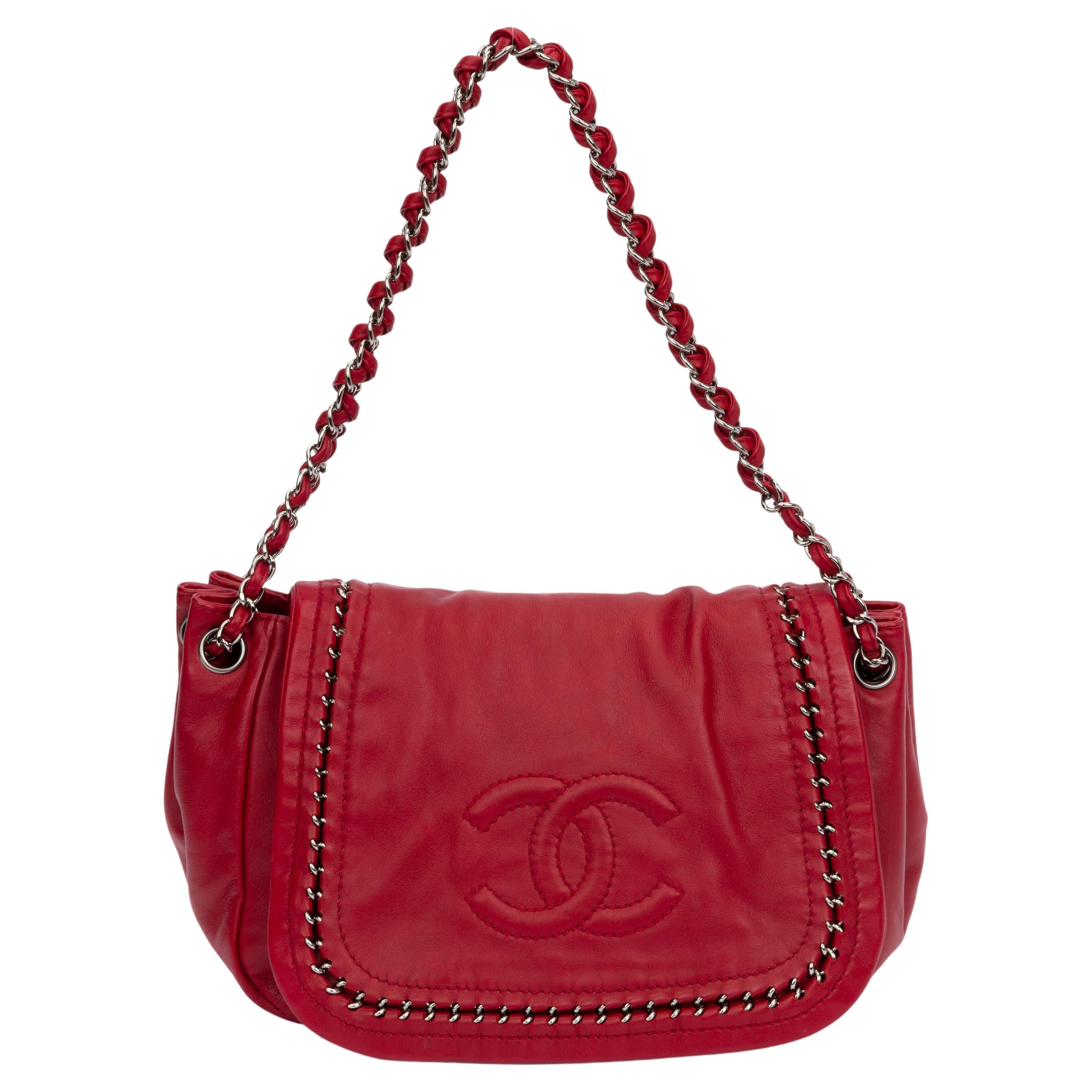 Chanel Cherry Red Inlay Chain Handbag For Sale