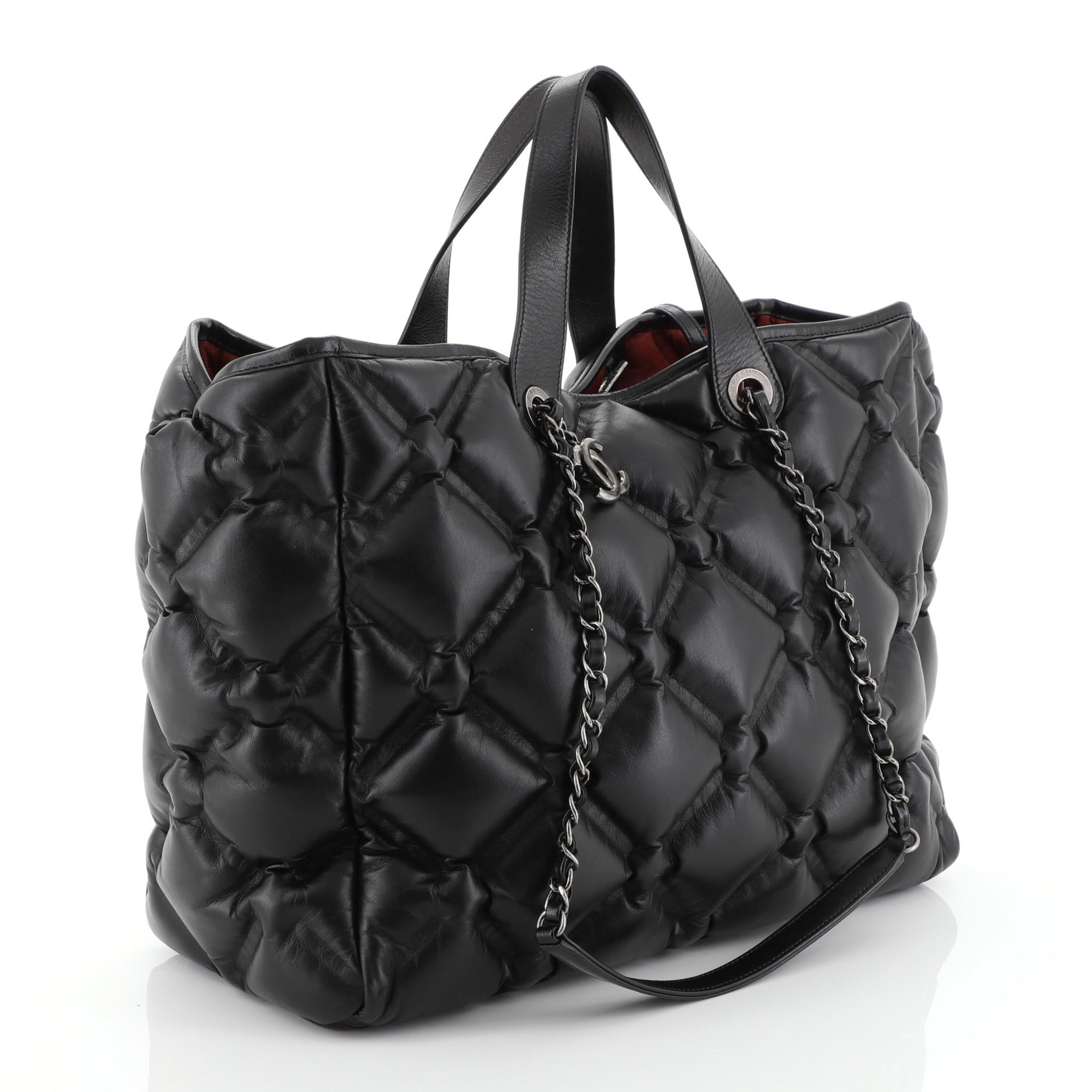 Black Chanel Chesterfield Shopping Tote Quilted Leather Large