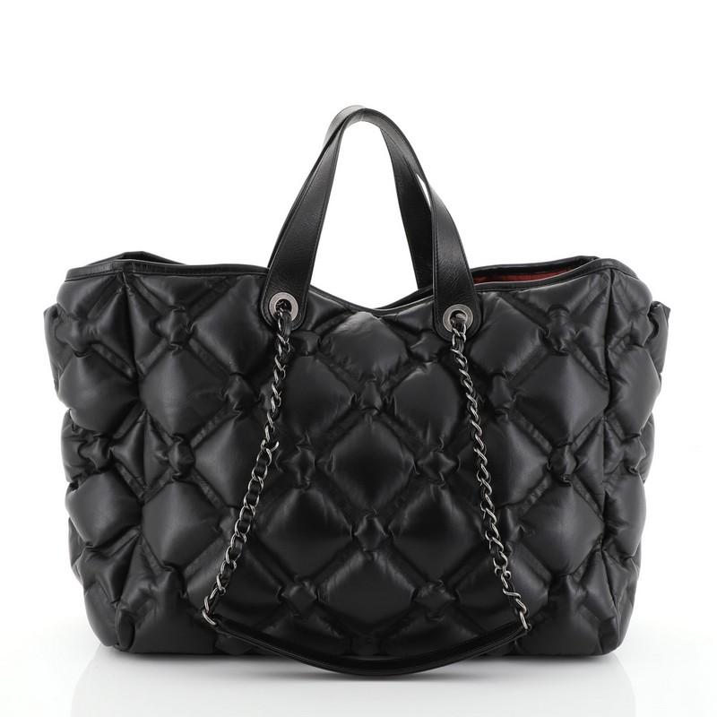 Black Chanel Chesterfield Shopping Tote Quilted Leather Large