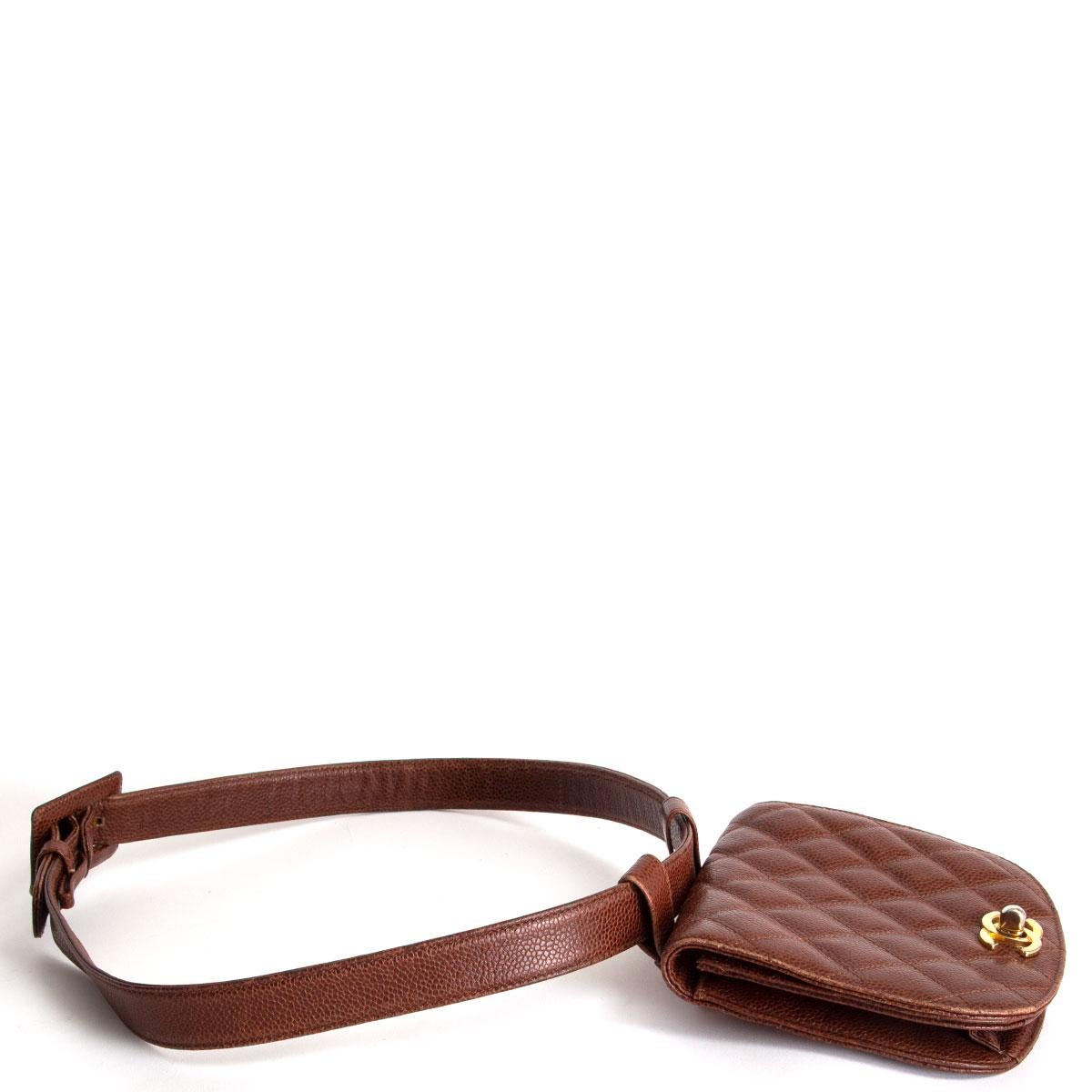 Brown CHANEL chestnut brown quilted Caviar leather VINTAGE 1990 Belt Bag