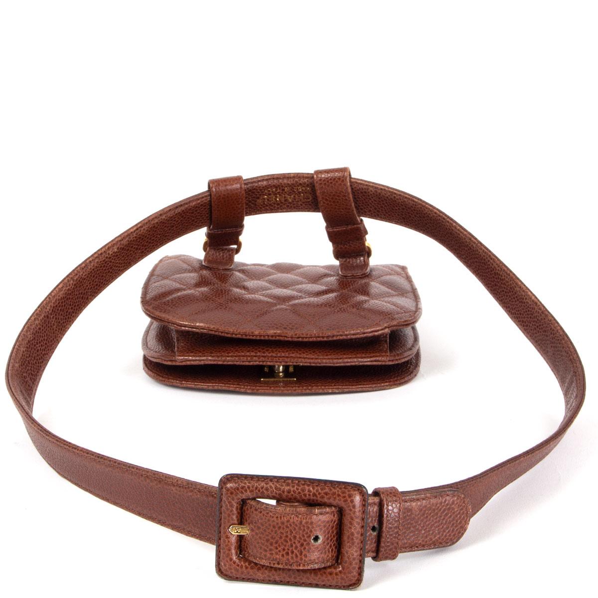 Women's CHANEL chestnut brown quilted Caviar leather VINTAGE 1990 Belt Bag