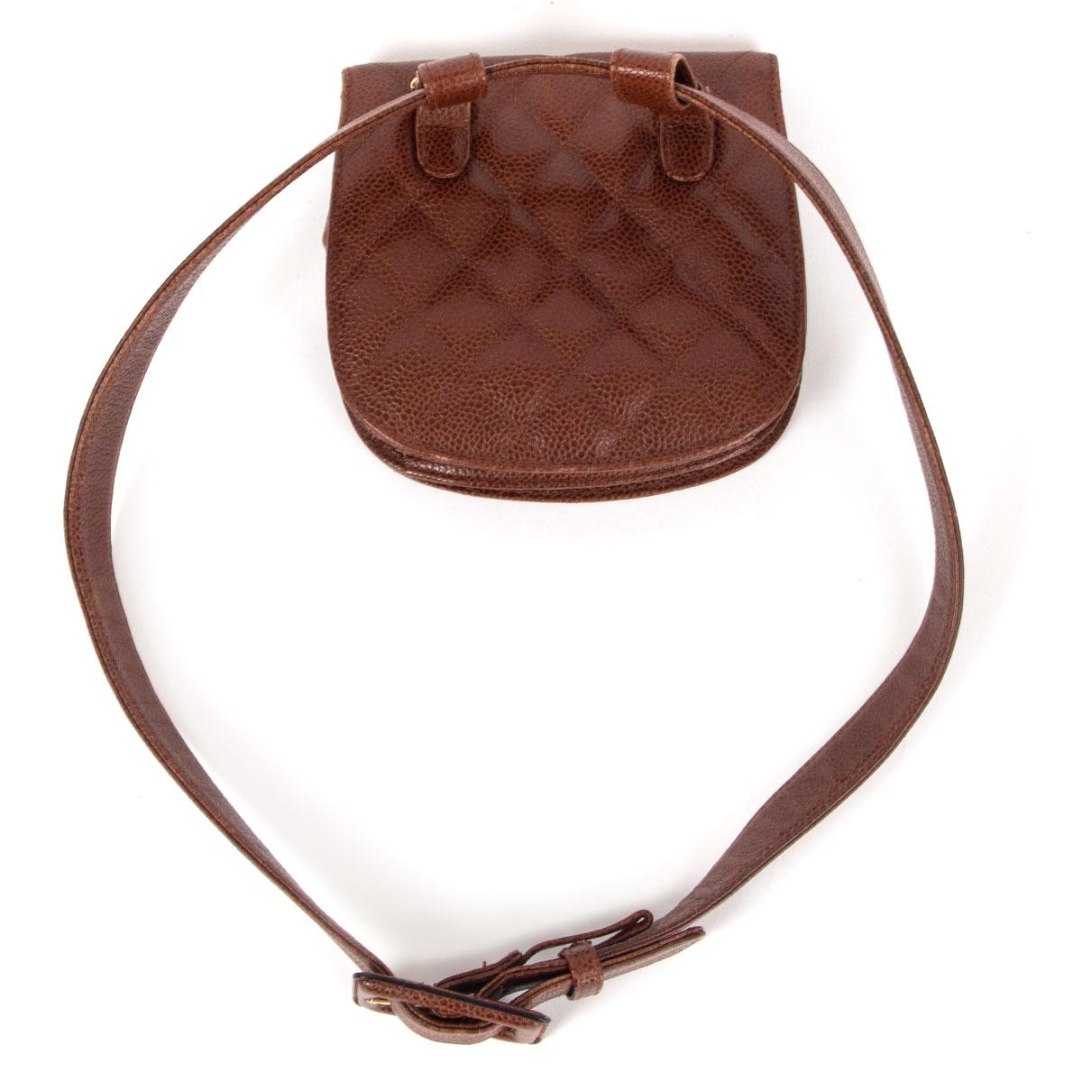 CHANEL chestnut brown quilted Caviar leather VINTAGE 1990 Belt Bag 1