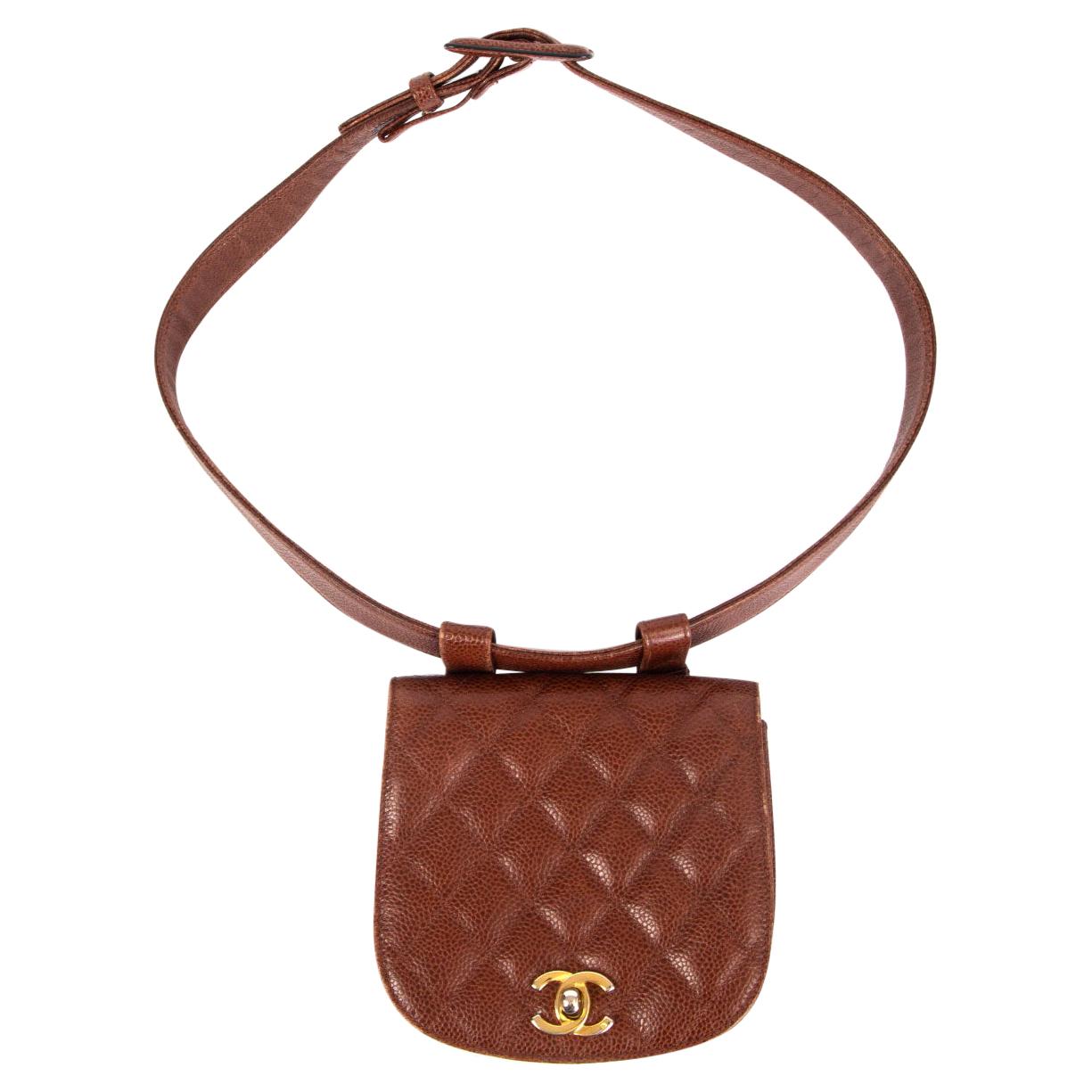 CHANEL chestnut brown quilted Caviar leather VINTAGE 1990 Belt Bag
