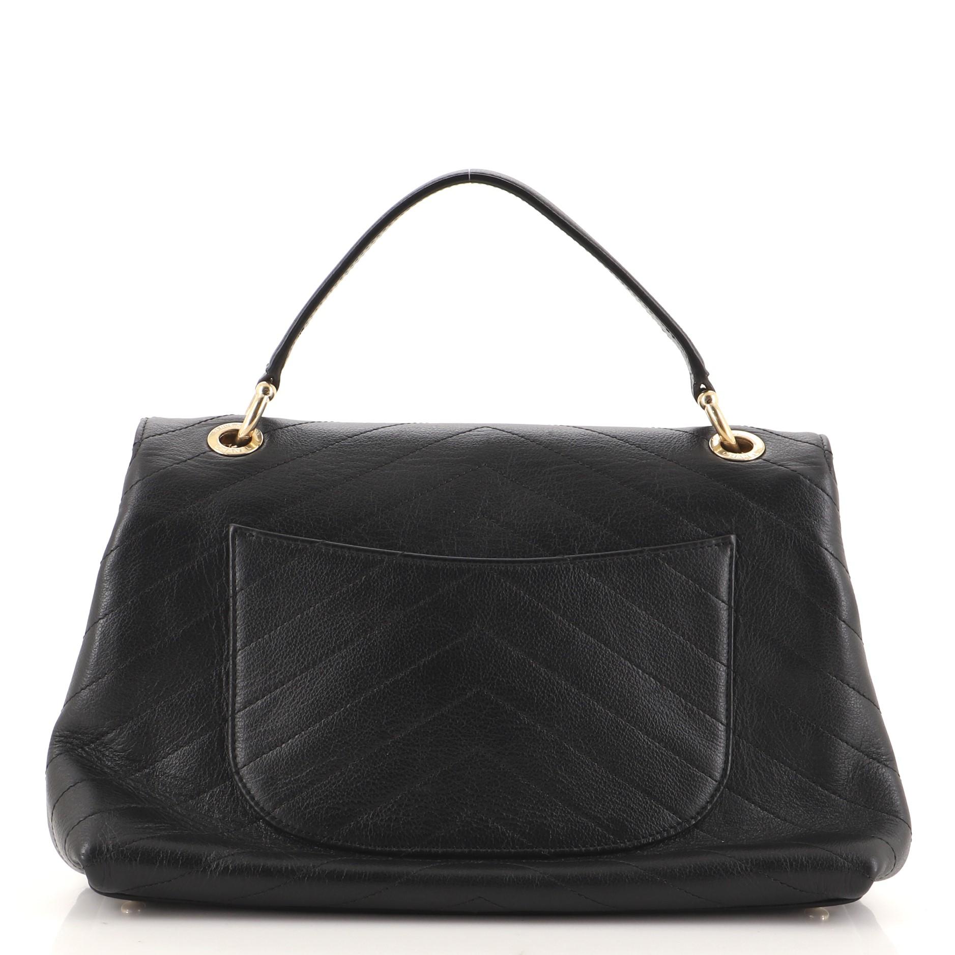 Chanel Chevron Chic Top Handle Bag Chevron Kalbsleder Medium (Schwarz)