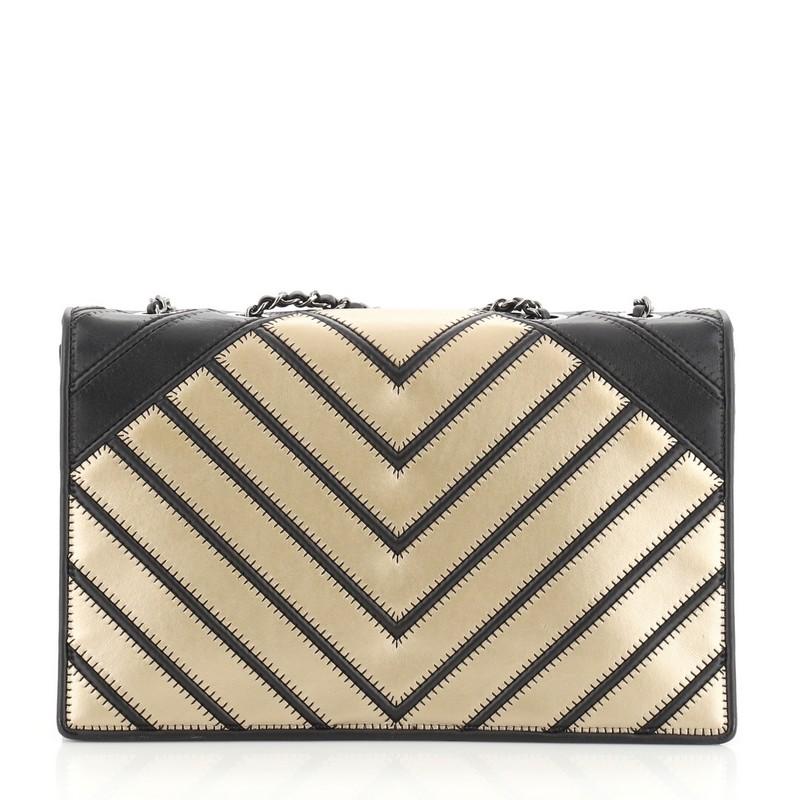 Beige Chanel Chevron Couture Flap Bag Stitched Chevron Lambskin Medium