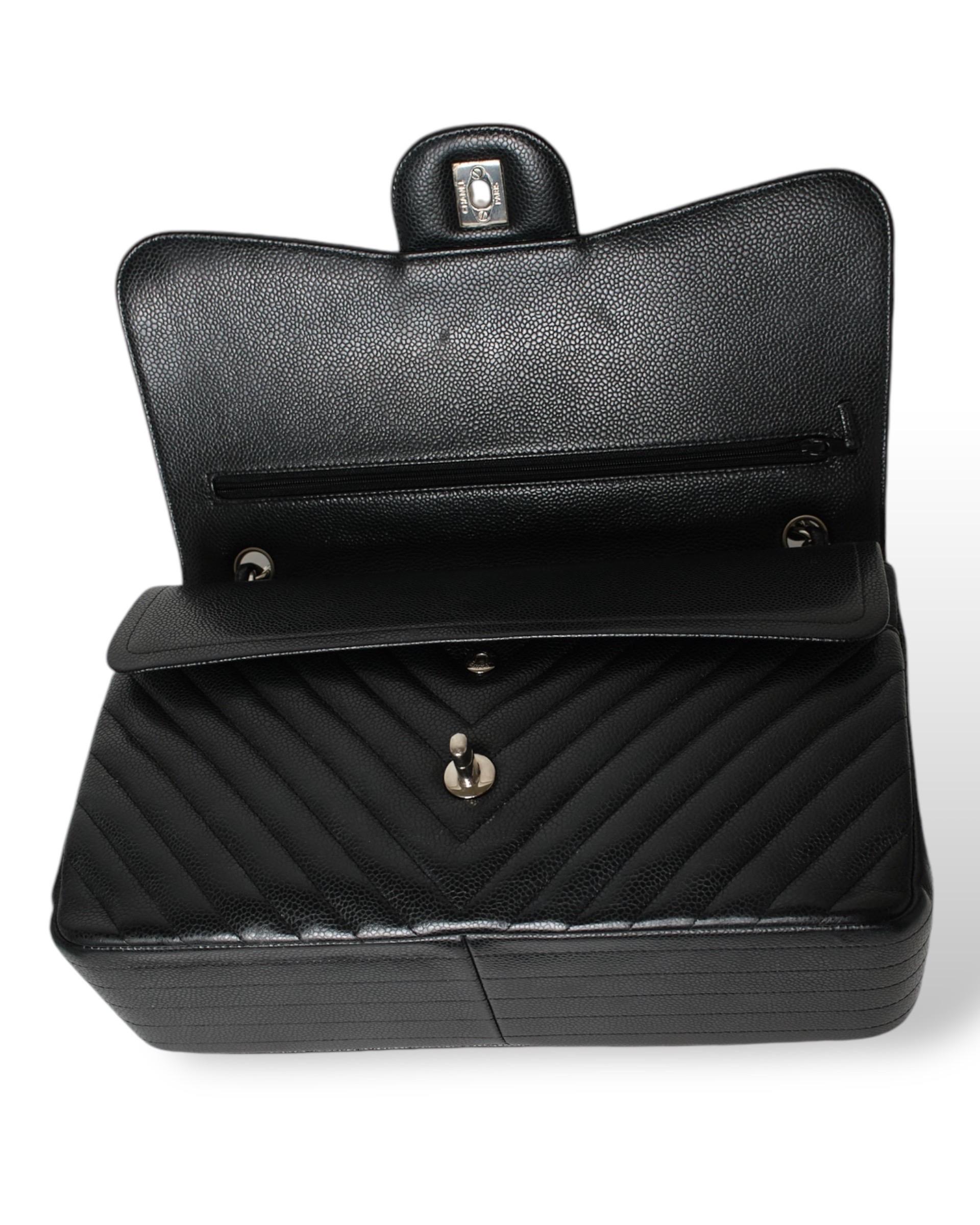 Chanel Chevron Jumbo Caviar Nera For Sale 9