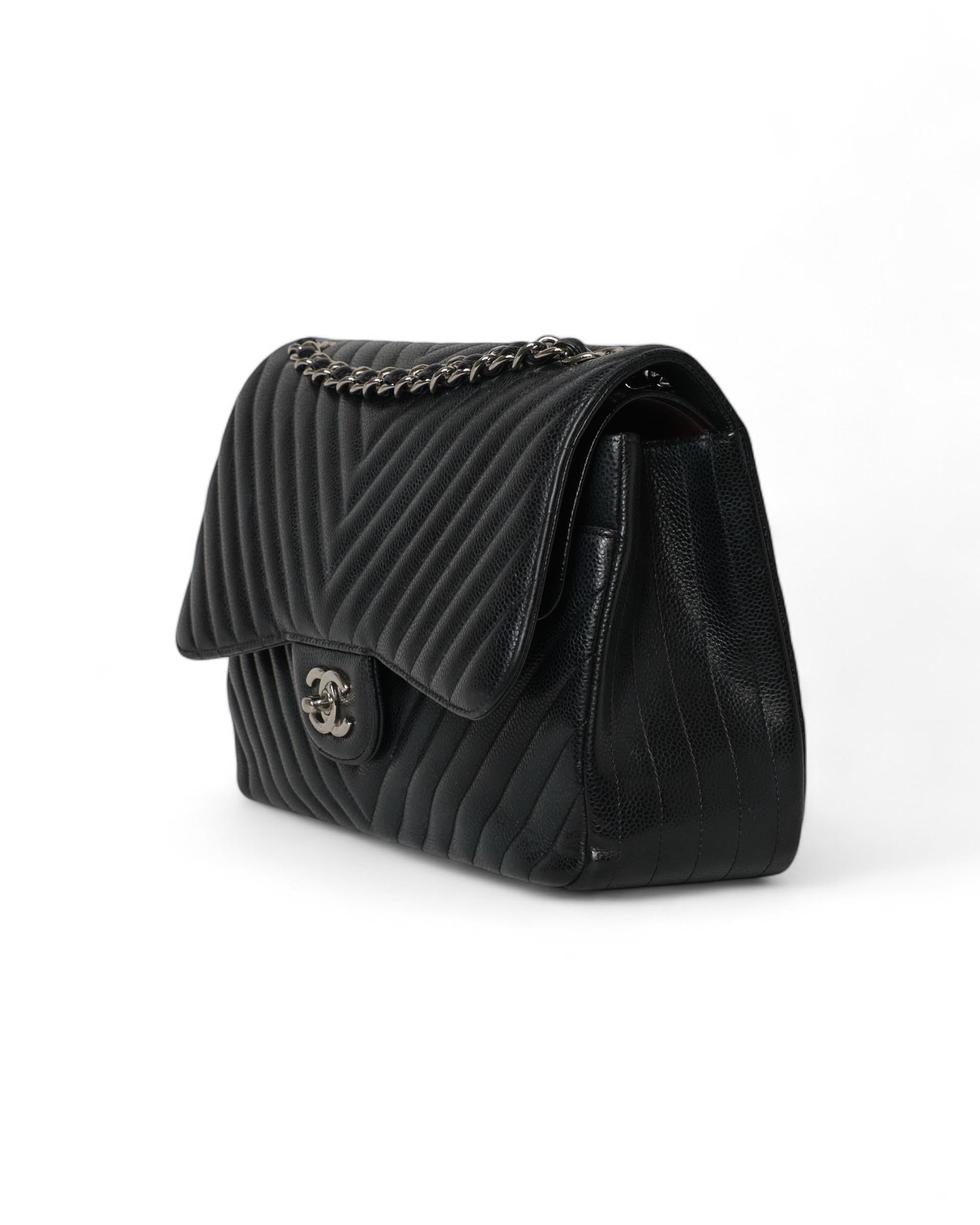 Black Chanel Chevron Jumbo Caviar Nera For Sale