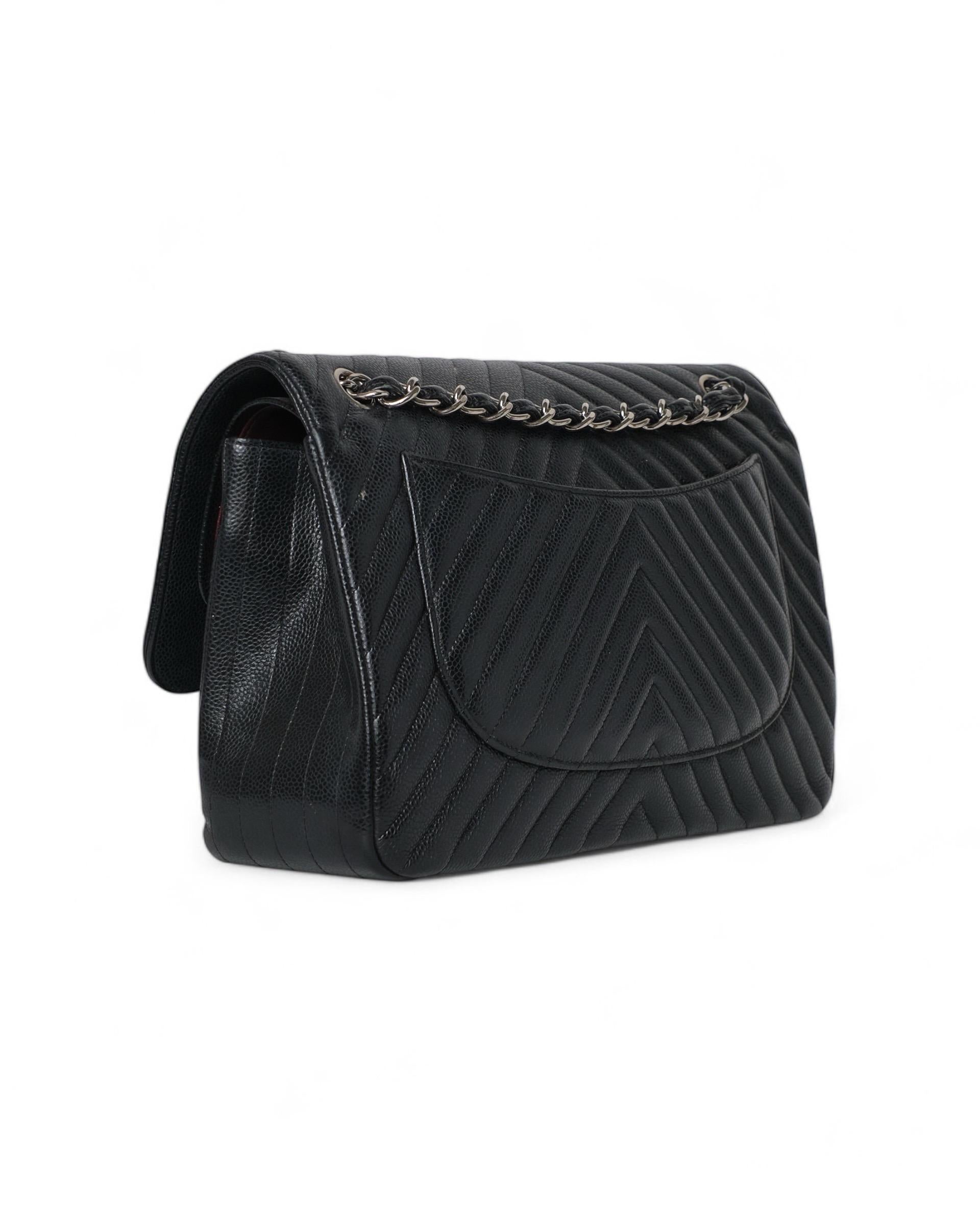 Chanel Chevron Jumbo Caviar Nera For Sale 3