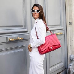 CHANEL Chevron Jumbo Leather Pink Fuchsia