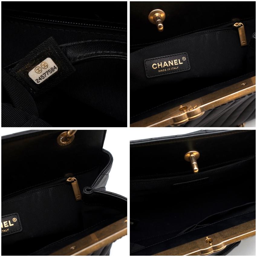 Chanel Chevron Lammleder Schwarz genäht Kette Top Handle Bag 6