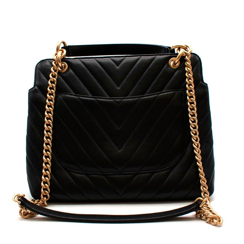 Chanel Chevron Lambskin Black Stitched Chain Top Handle Bag In Excellent Condition In London, GB