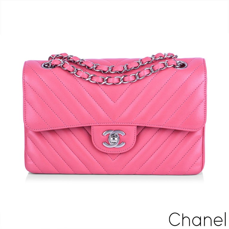 Chanel Chevron Pink Double Flap Handbag at 1stDibs