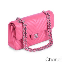 Chanel Chevron Pink Double Flap Handbag