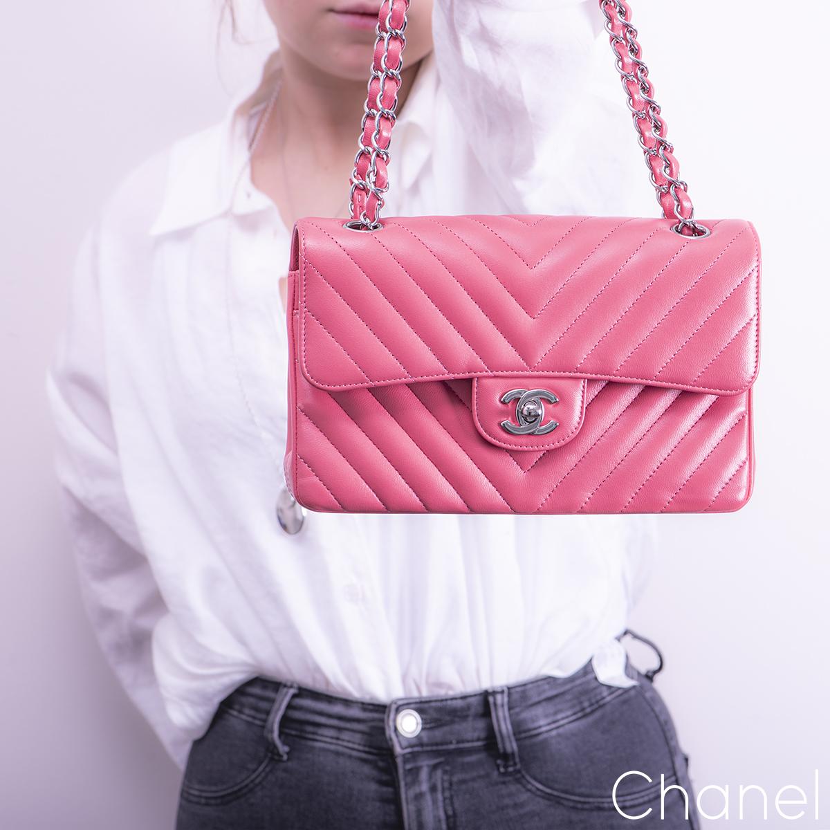 Chanel Chevron Pink Double Flap Handbag 1