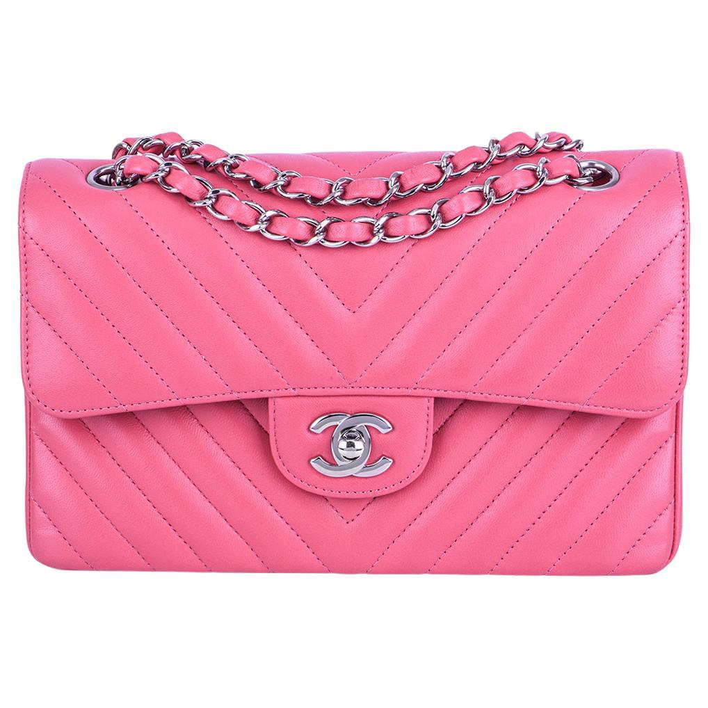 Chanel Chevron Pink Double Flap Handbag