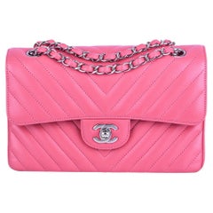Chanel Chevron Pink Double Flap Handbag
