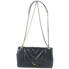 Chanel Chevron Black Flap - 34 For Sale on 1stDibs