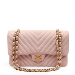 Chanel Chevron Quilted Medium Classic Double Flap Bag with Gold Hardware