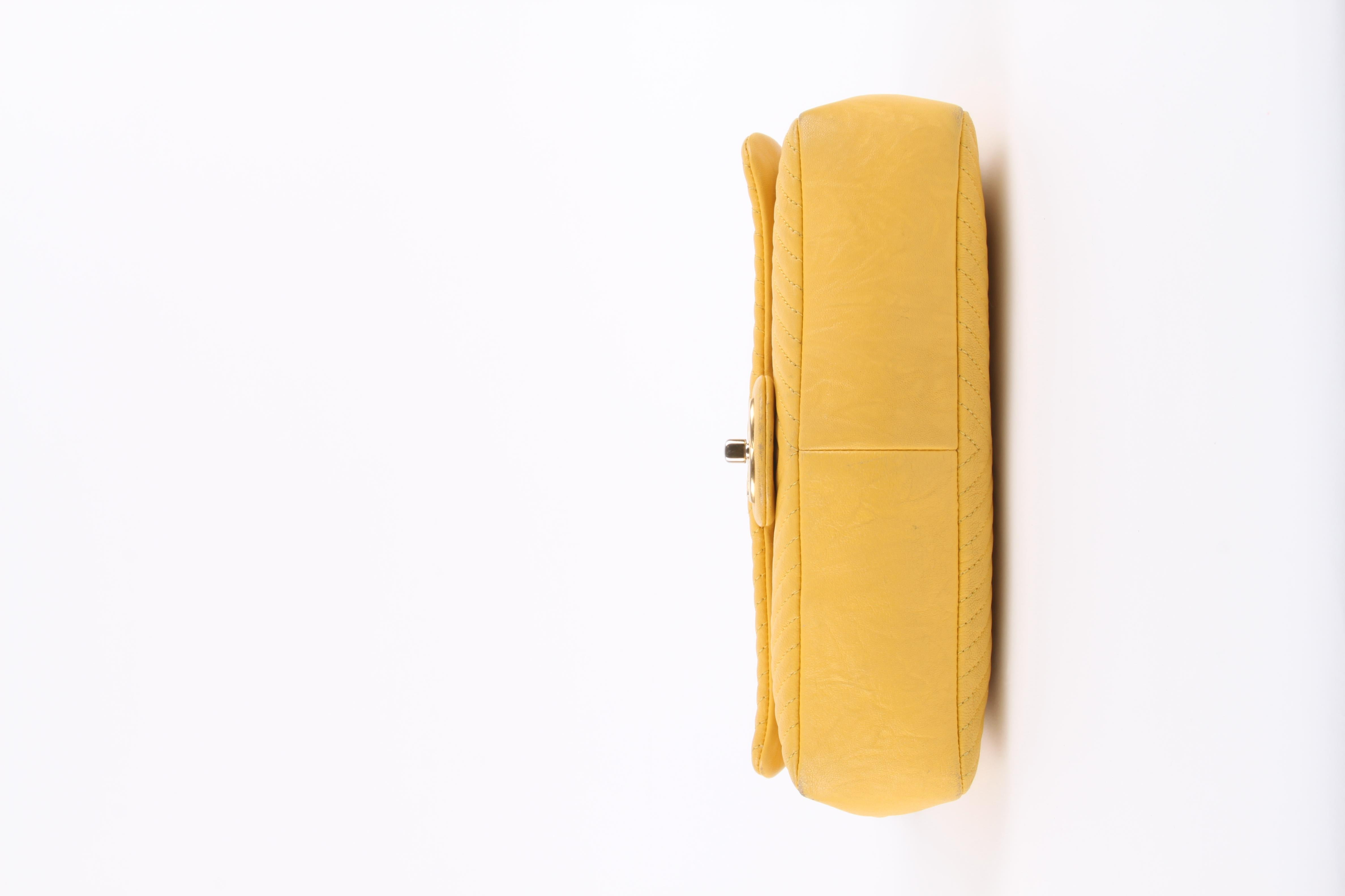 Women's Chanel Chevron Quilted Rectangular Flap Bag - yellow