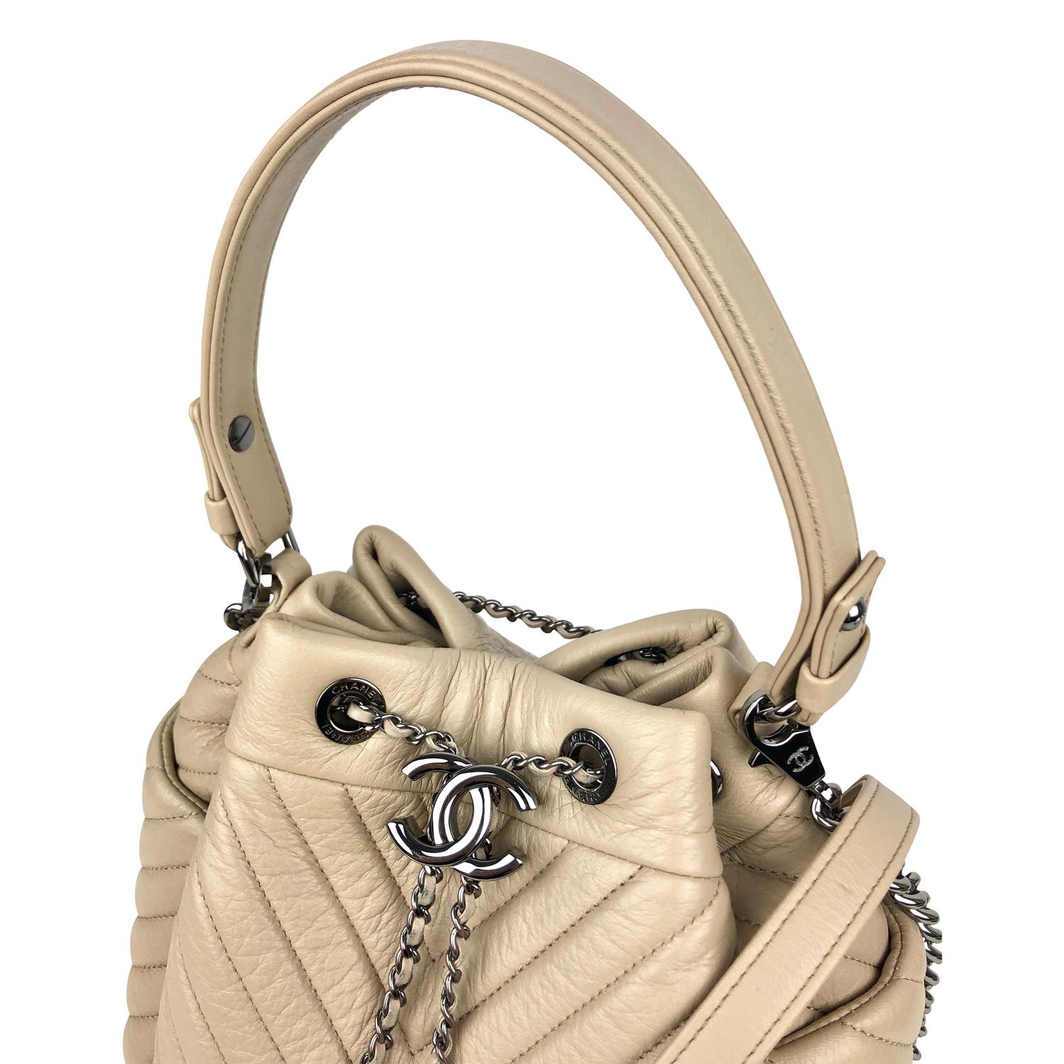 Women's Chanel Chevron Quilted Sheepskin Small Boyish Bucket Bag