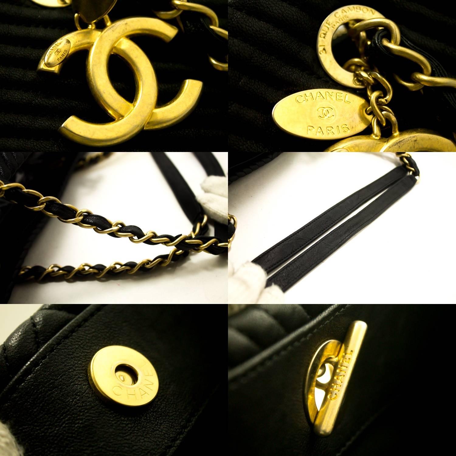 Chanel Chevron V-Stitch Chain Black Large Quilted Shoulder Bag  3