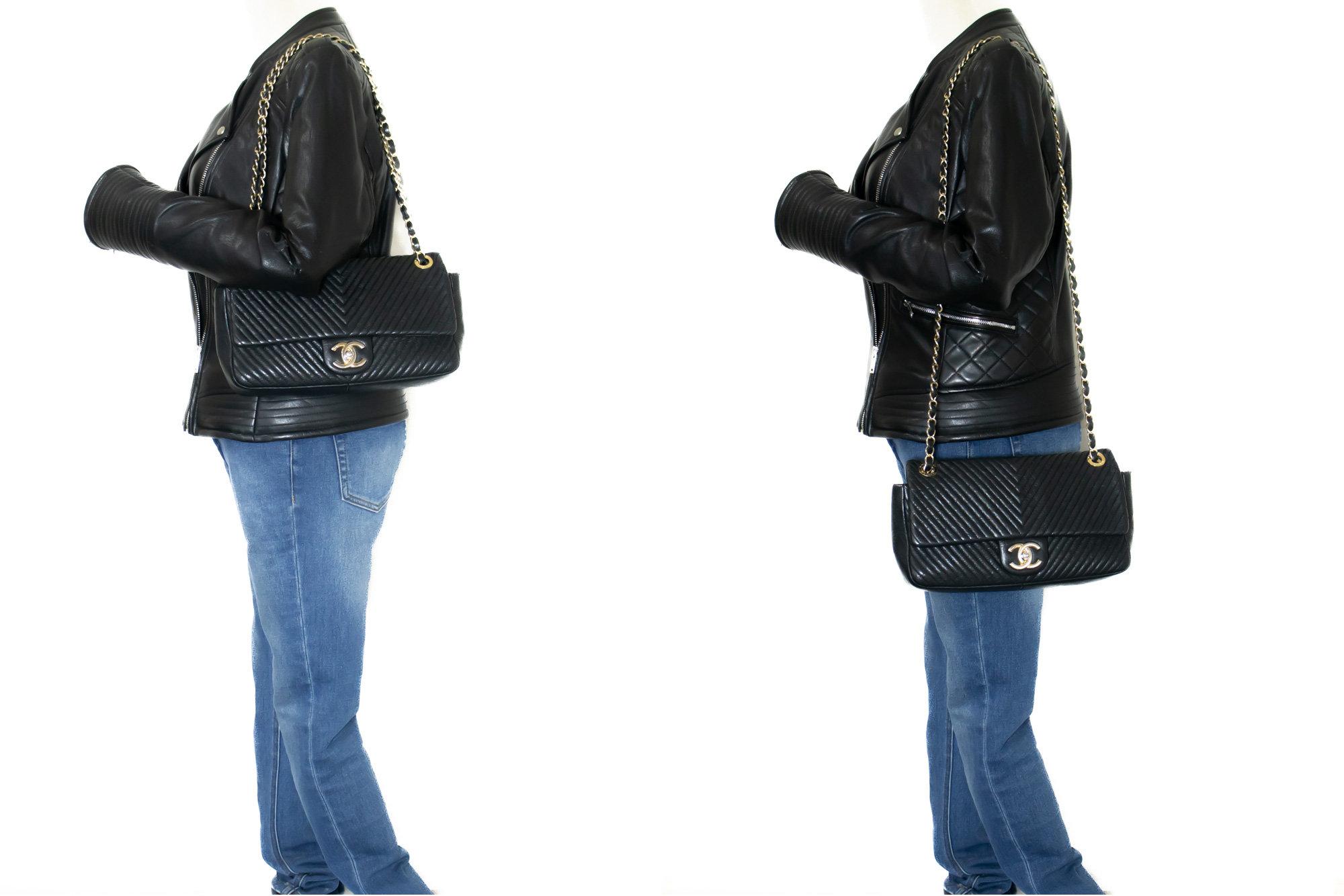 Chanel Chevron V-Stitch Leather Chain Shoulder Bag Single Flap Mat For Sale 6