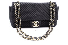 Chanel Chevron V-Stitch Leather Chain Shoulder Bag Single Flap Mat