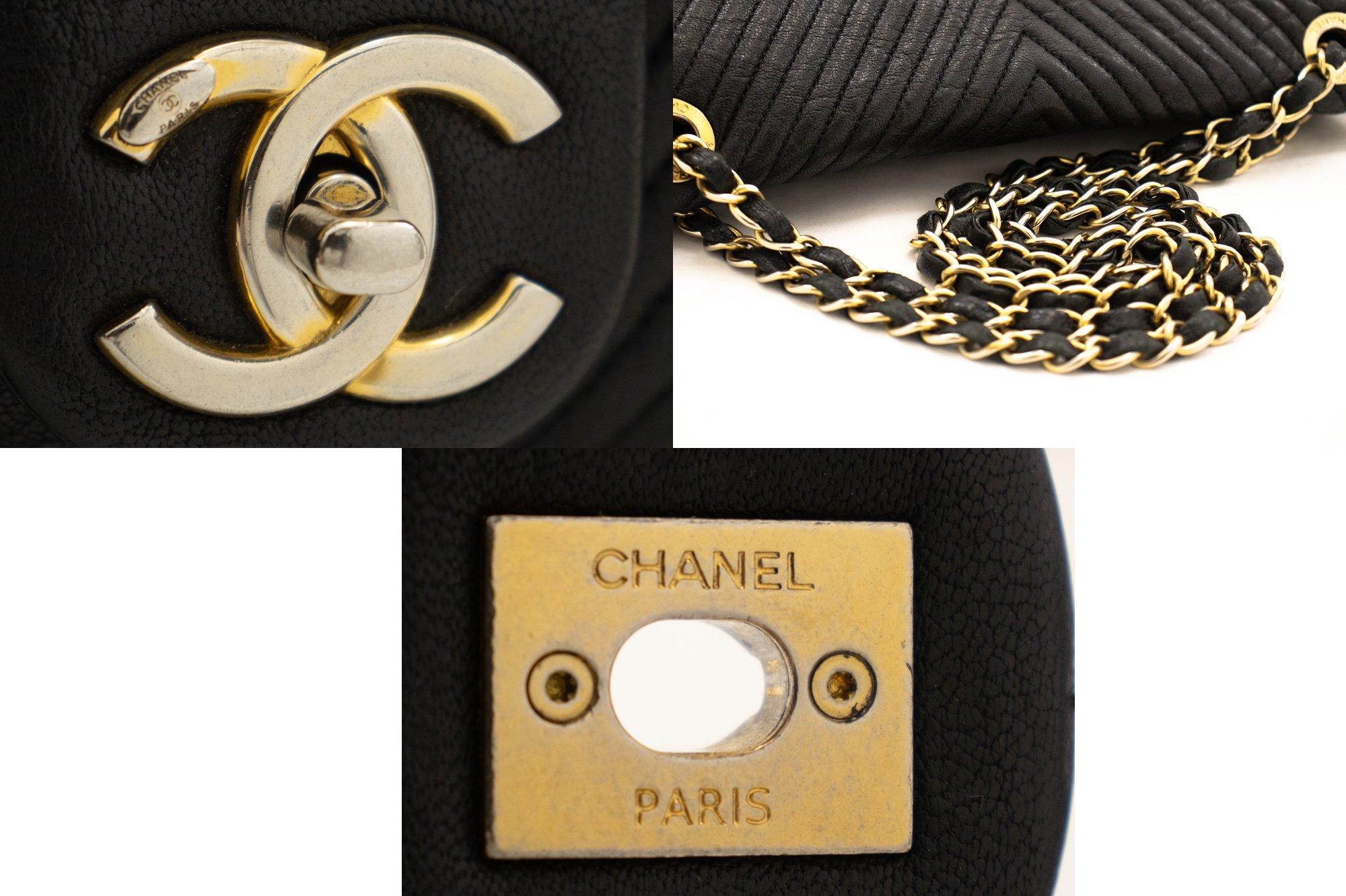Chanel Chevron V-Stitch Leder Kette Umhängetasche mit einer Klappe im Angebot 3