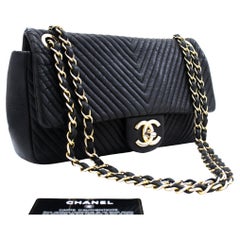 Chanel Chevron Black Flap - 34 For Sale on 1stDibs
