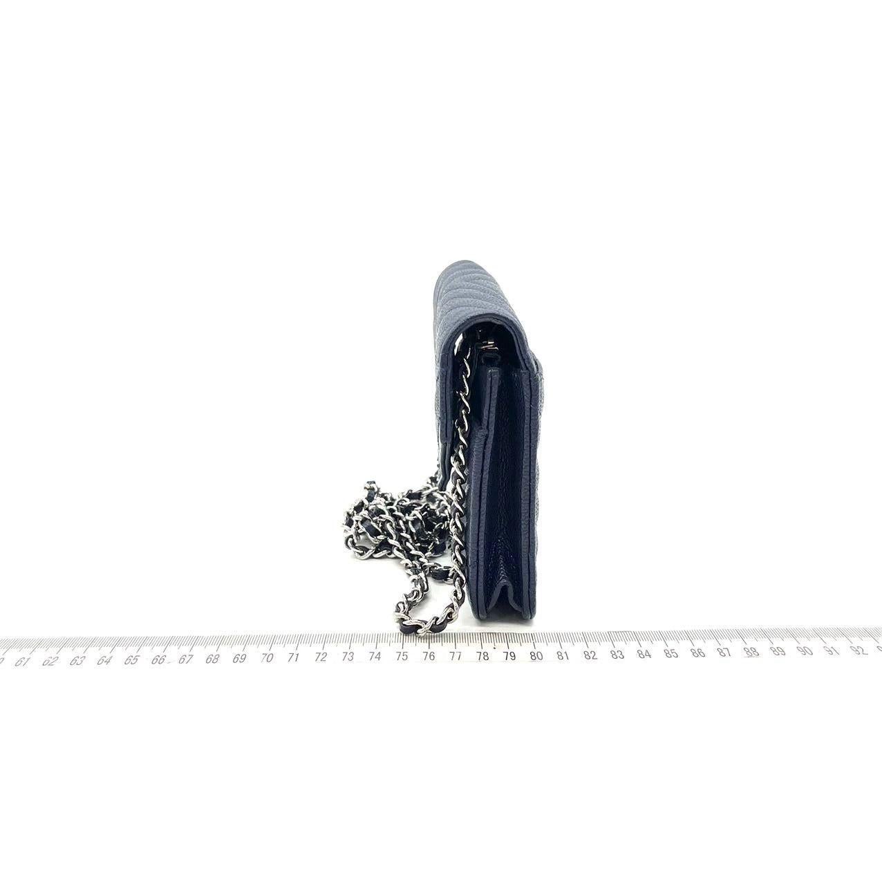 Chanel Chevron Wallet on Chain Navy Caviar Leather with Silver Hardware 5
