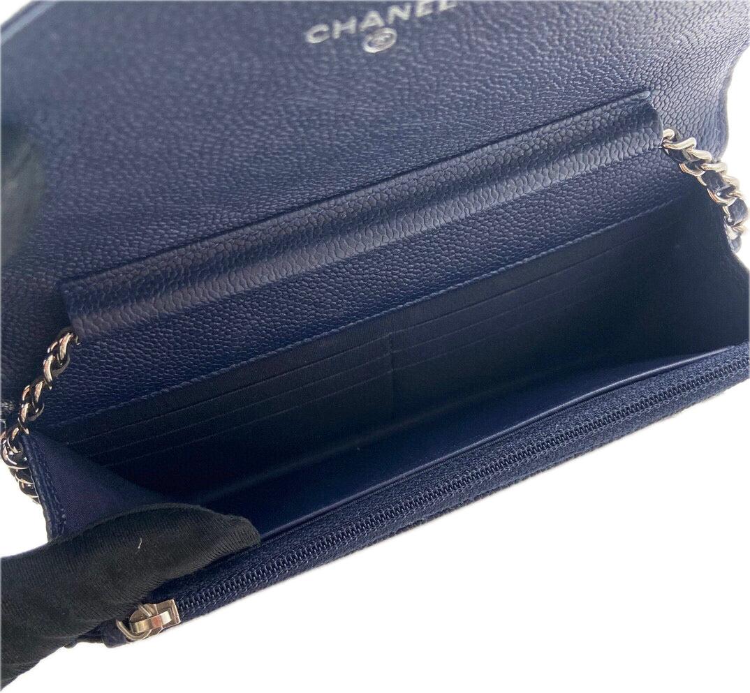 Chanel Chevron Wallet on Chain Navy Caviar Leather with Silver Hardware 1