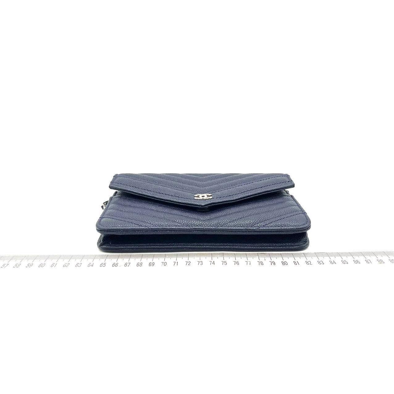 Chanel Chevron Wallet on Chain Navy Caviar Leather with Silver Hardware 3