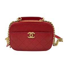Chanel Chic Affinity Camera Bag Quilted Caviar Small Red Top Handle Bag