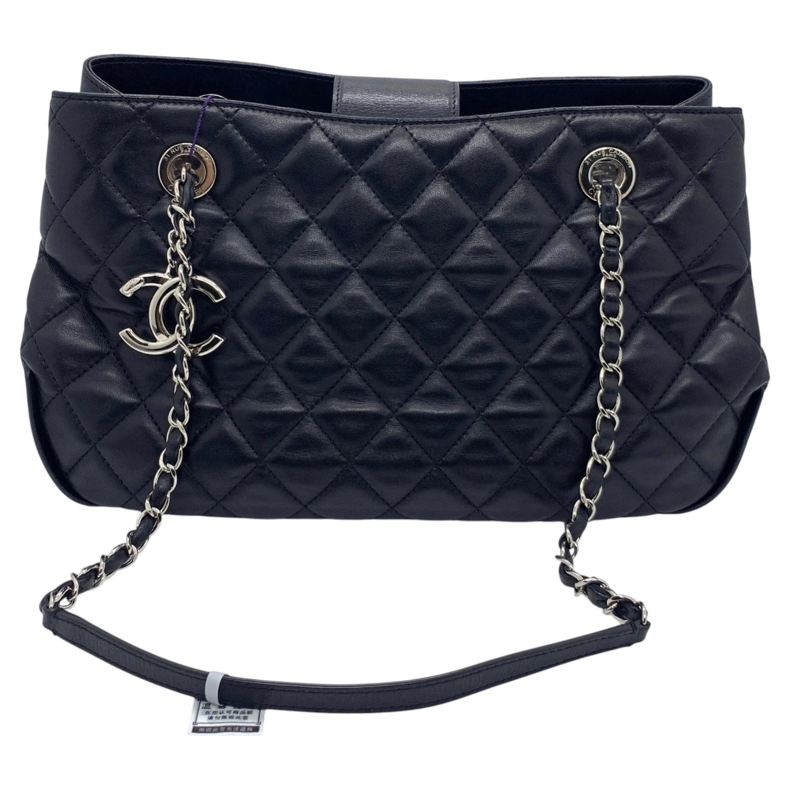 CHANEL Chic and Soft Black Quilted Lambskin Silver Hardware Shopping Tote