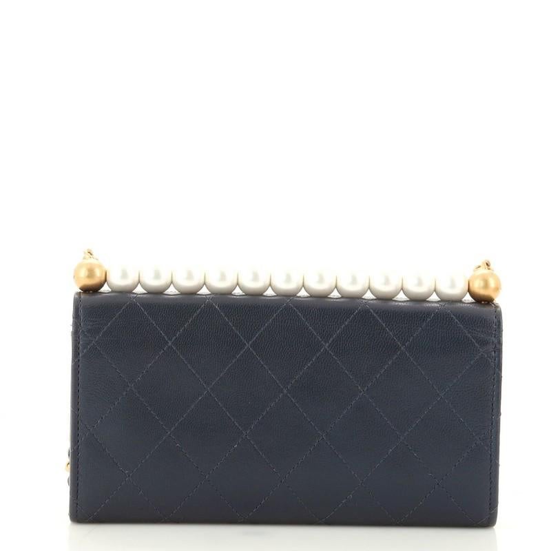 Black Chanel Chic Pearls Clutch with Chain Quilted Goatskin