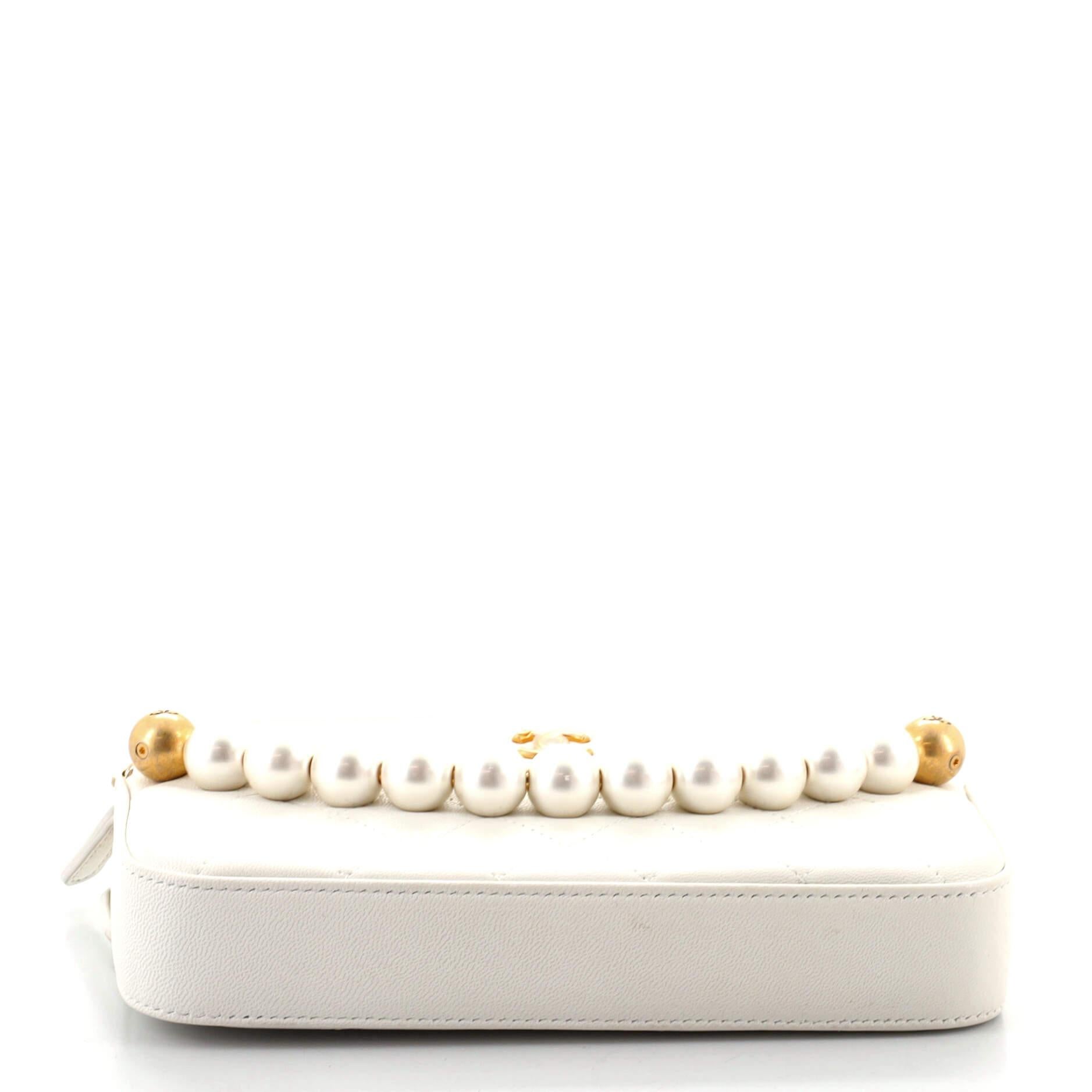 Chanel Chic Pearls Double Zip Clutch with Chain Quilted Lambskin In Good Condition In NY, NY