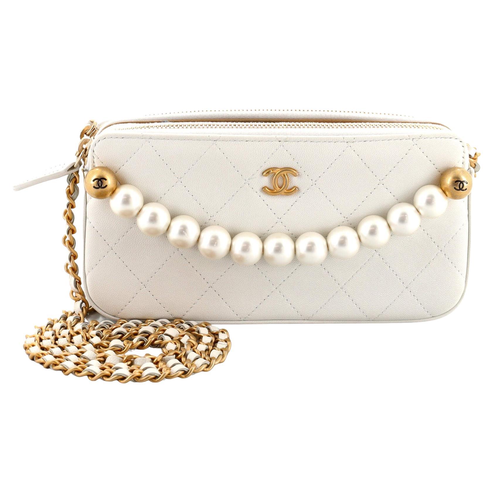 Chanel Chic Pearls Double Zip Clutch with Chain Quilted Lambskin