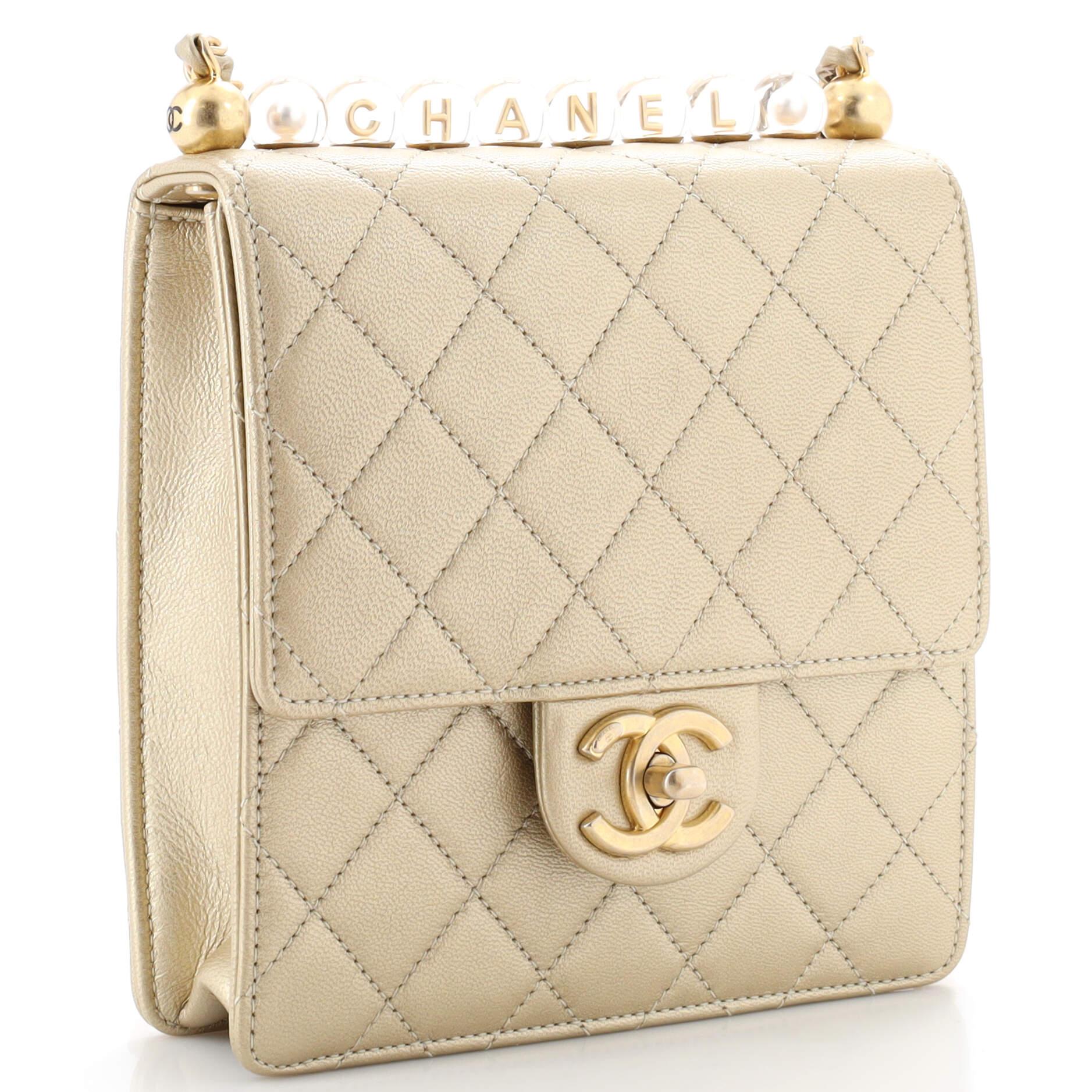 Chanel Chic Pearls Flap Bag Quilted Goatskin with Acrylic Beads Mini In Good Condition In NY, NY