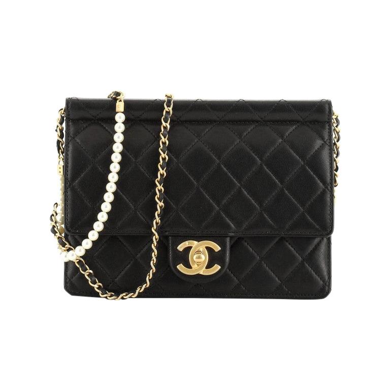 CHANEL Lambskin Quilted Small Chic Pearls Flap Black 353539