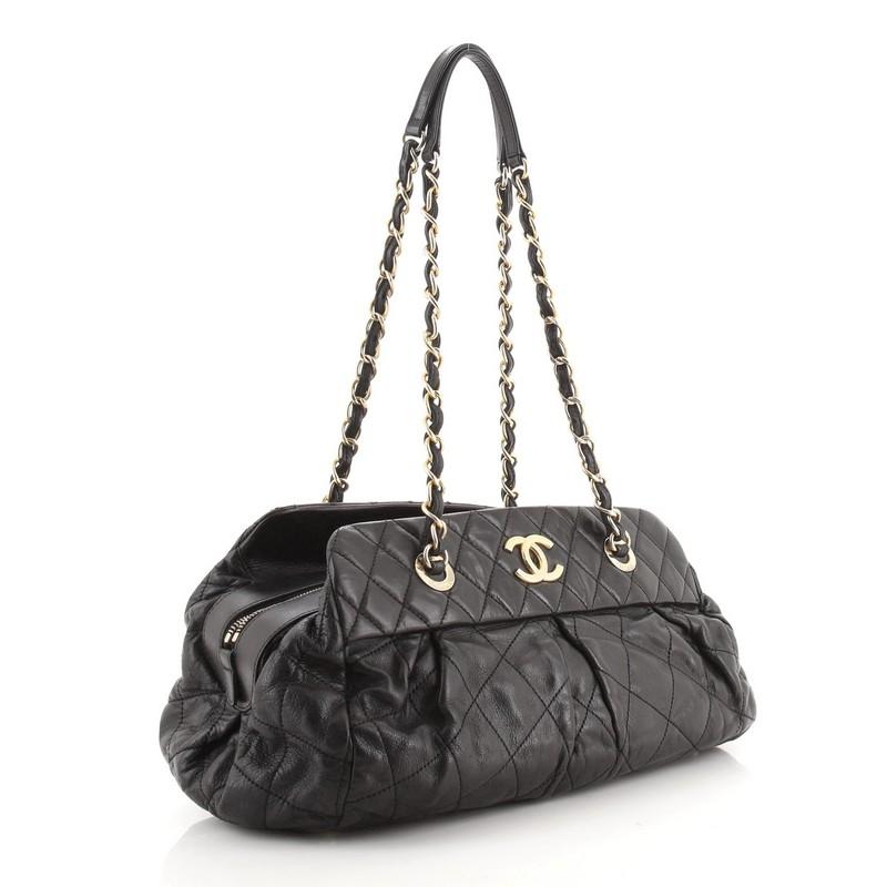 Black Chanel Chic Quilt Bowling Bag Quilted Iridescent Calfskin Medium