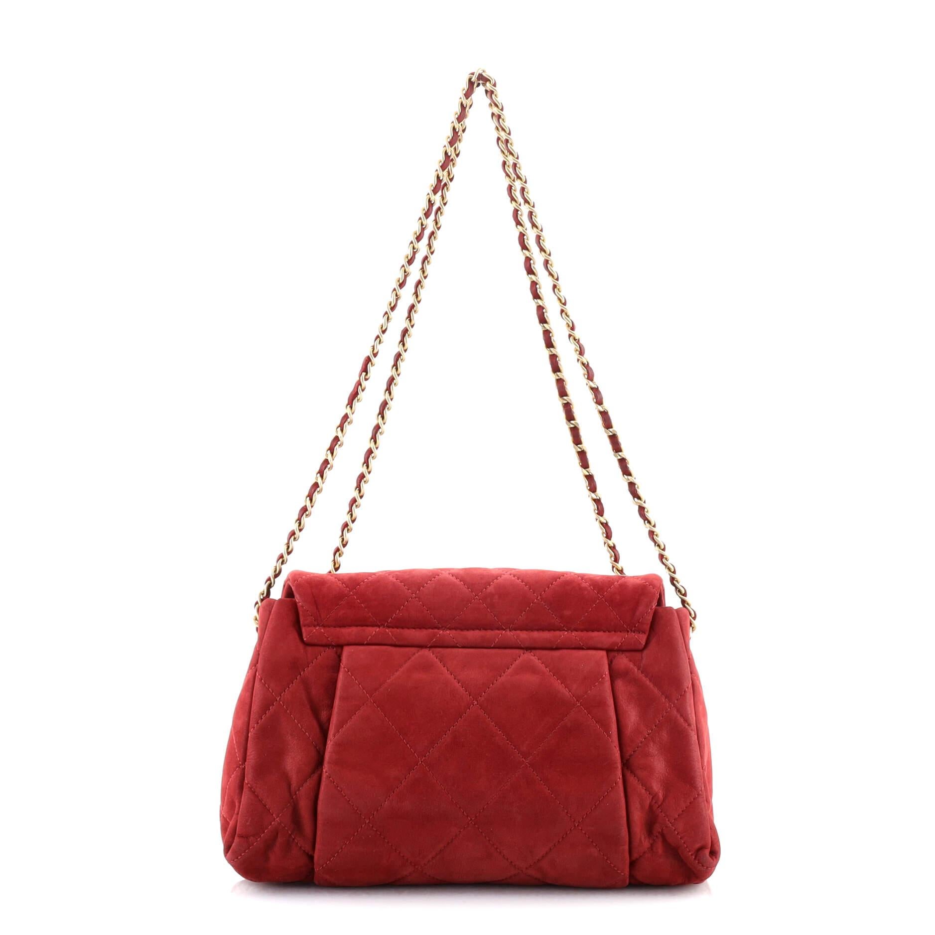 Red Chanel Chic Quilt Flap Bag Quilted Iridescent Calfskin Small