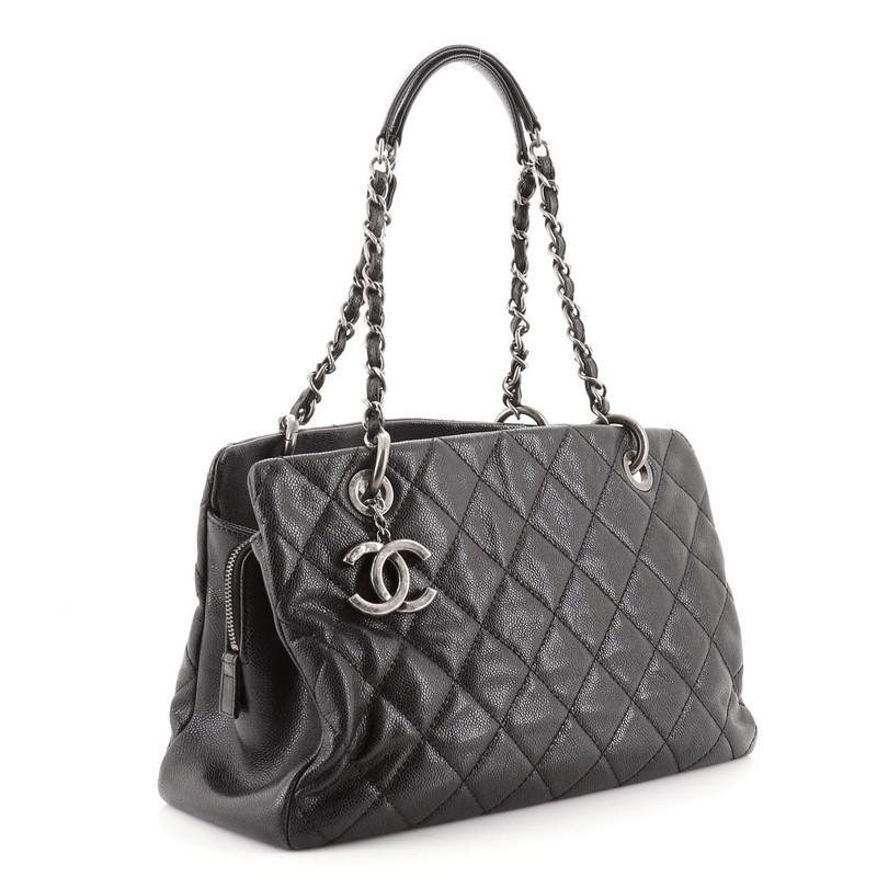 Black Chanel Chic Shopping Tote Quilted Caviar Small